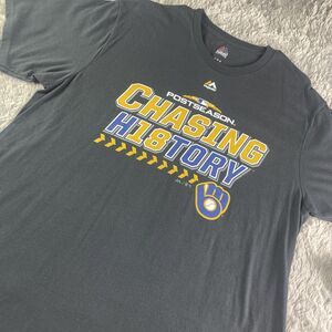 Milwaukee Brewers Shirt Mens Large Black Postseason Chasing History Short Sleeve